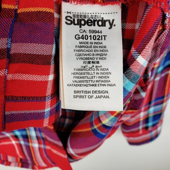 Superdry Anneka Button Up Shirt Red Plaid Check Soft Viscose Top Size 0 - Picture 6 of 7